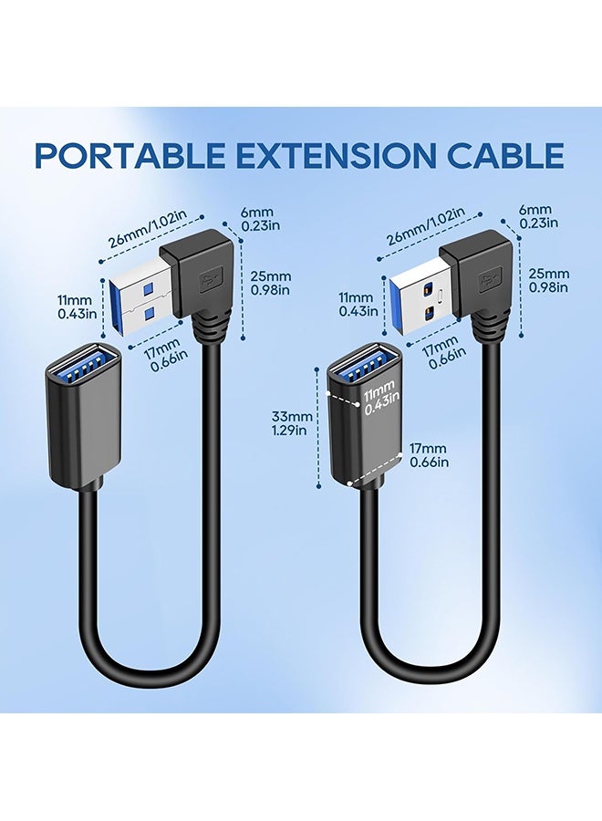 Wffo 2PCS 90 Degree USB 3.0 Extension Cable - Updated Short High Speed USB Cable Extender Adapter - Horizontal Left & Right Angle Male to Female for Monitor Printer Charging Cable Game Controller Flash Drive - 60cm/Black - Image 2